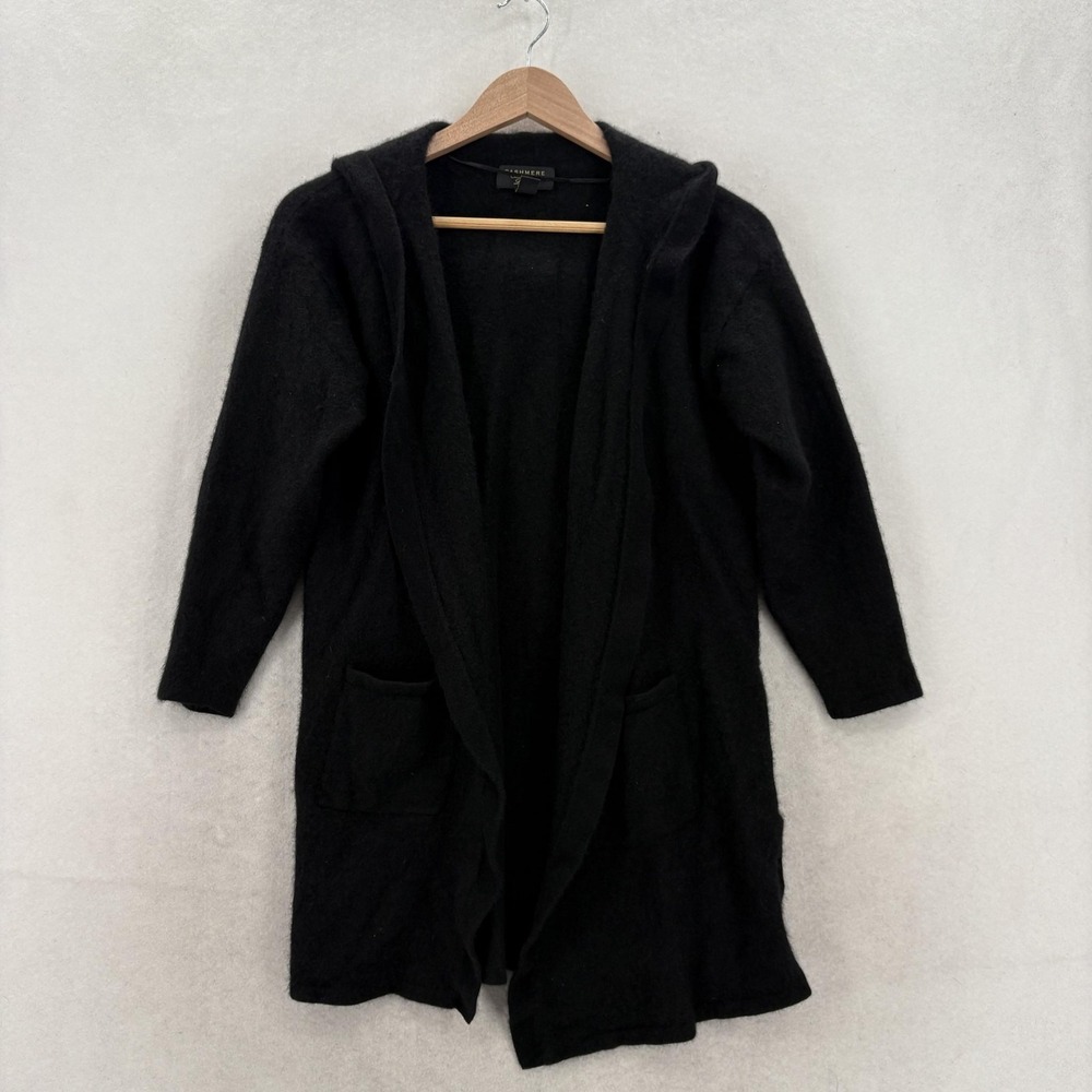 Charter Club Cardigan Womens XL Black Luxury Cashmere Hooded Open Front Casual
